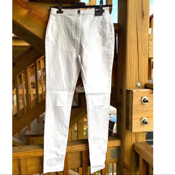White High Waist Ripped Distressed Skinny Denim Jeggings Pants - Picture 5 of 7